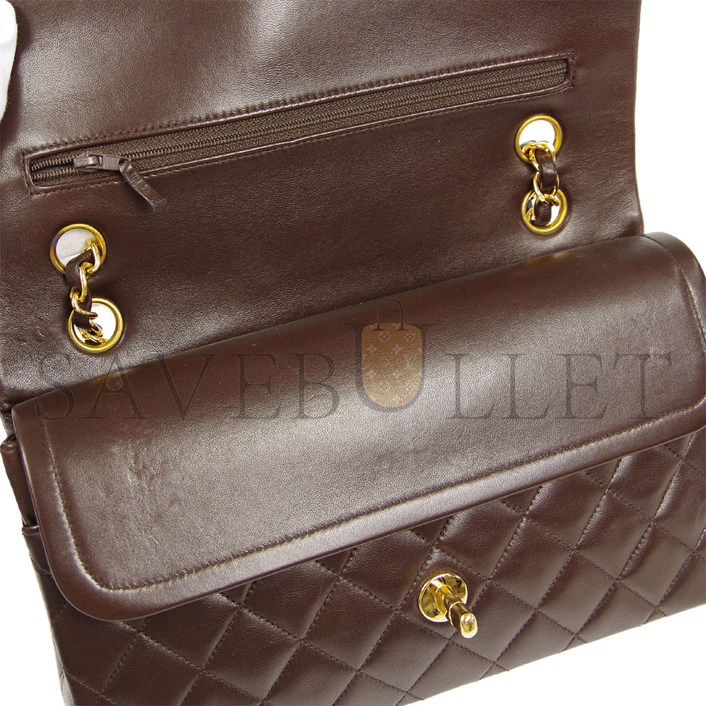 CHANEL CLASSIC DOUBLE FLAP SMALL SHOULDER BAG BROWN LAMBSKIN A1117 (23*14*7cm)